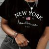 Повседневная футболка для женщин на лето и весну, с принтом New York, с круглым вырезом, с коротким рукавом