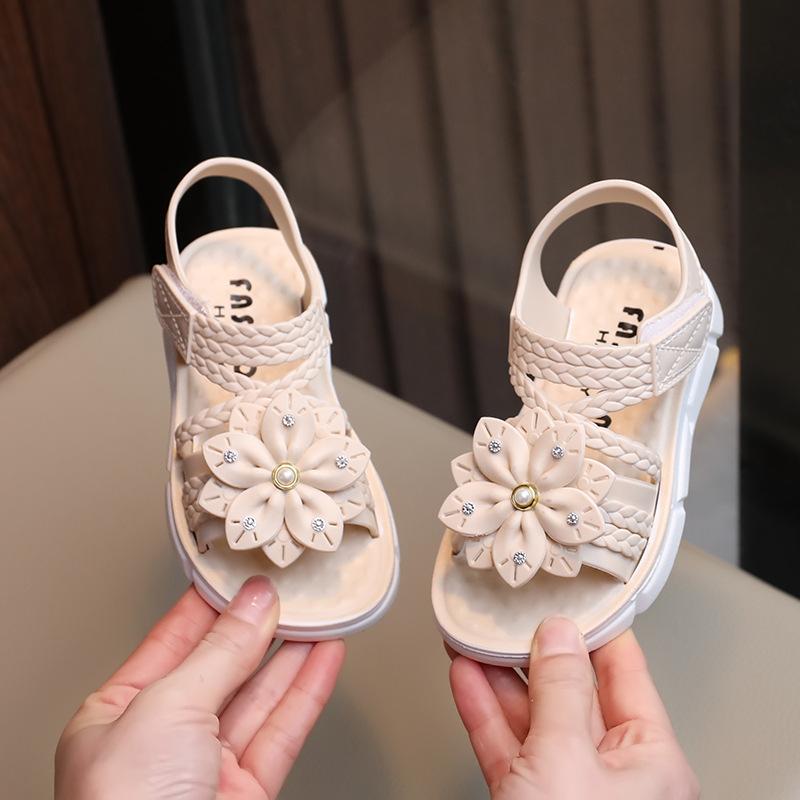 Детские сандалии, летние нескользящие сандалии на мягкой подошве, милые сандалии принцессы с цветами, детские сандалии