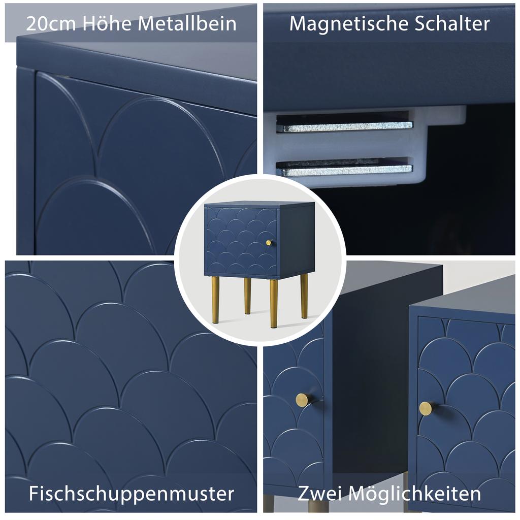 (=WF290543AAB) Nightstand, Night Cabinet Side Table, Navy Blue, Sofa Table Matching Any Bed and Bedroom - H50/B35/T35 cm