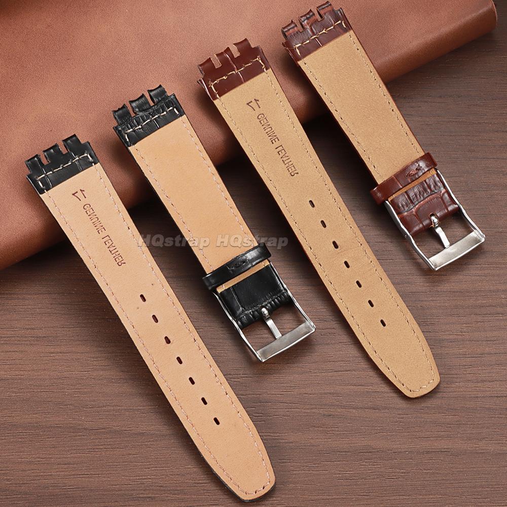 Watch Strap for Swatch 17mm 19mm Genuine Leather Watchband High Quality Wristband Men Women Waterproof Soft Bracelet Accessories