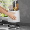Вращающийся держатель ножей, ложка, палочки для еды, вилка, сливная полка, корзина, многофункциональная настольная полка для хранения, кухонные принадлежности