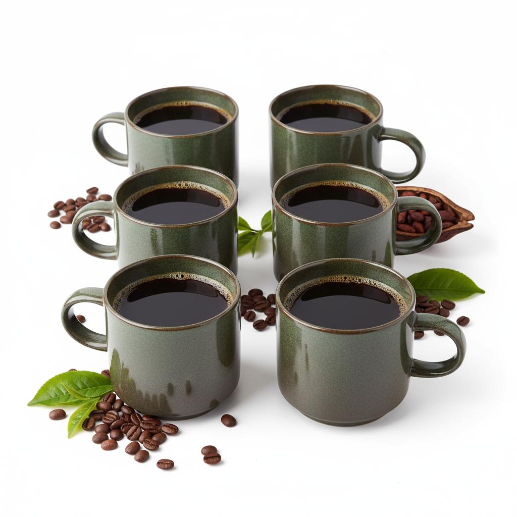Coffee Tea Mugs Set 6 Pcs Dark Green Matte 350 Ml Ø 9.5 Cm