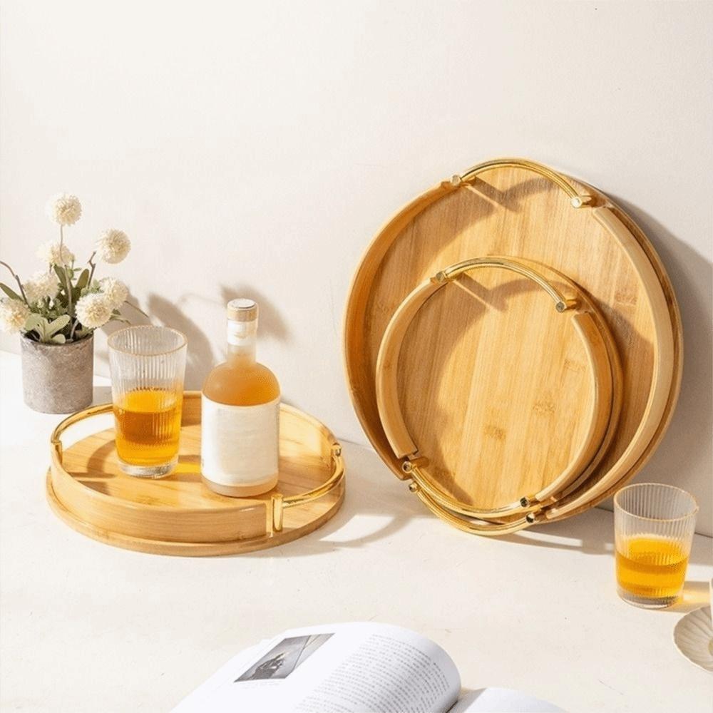 Round Shape Bamboo Tray Large Capacity Fast Food Tray Vintage Tea Set  Restaurant Use