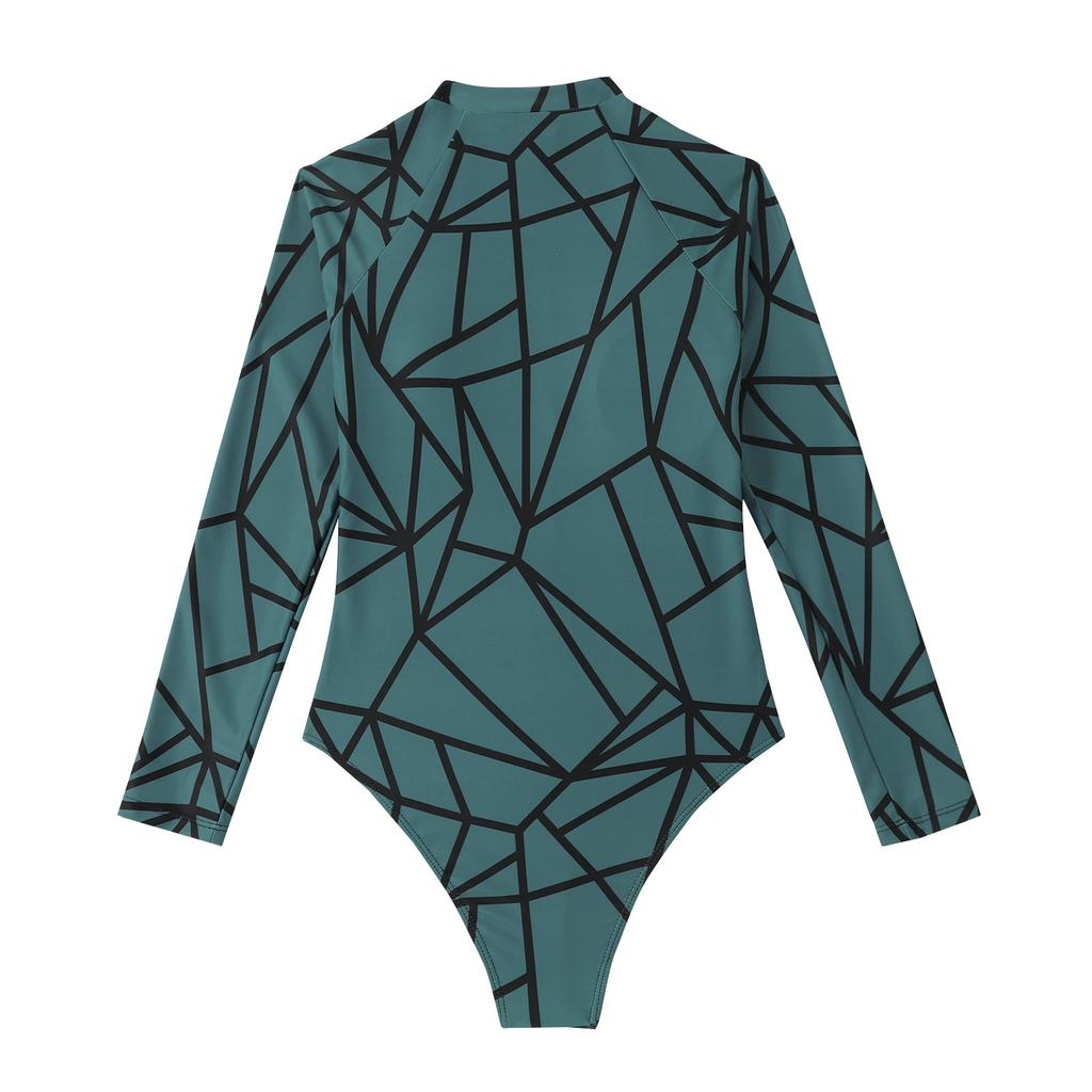 Women's Fashionable One-piece Long Sleeved Zippered Beach Surfing Elastic And  Swimsuit