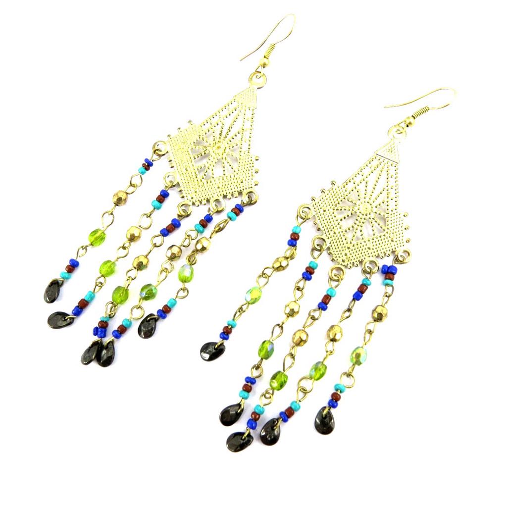 Les Trésors De Lily [L5771] - Дизайнерские серьги золотисто-зеленого цвета «Алтай»