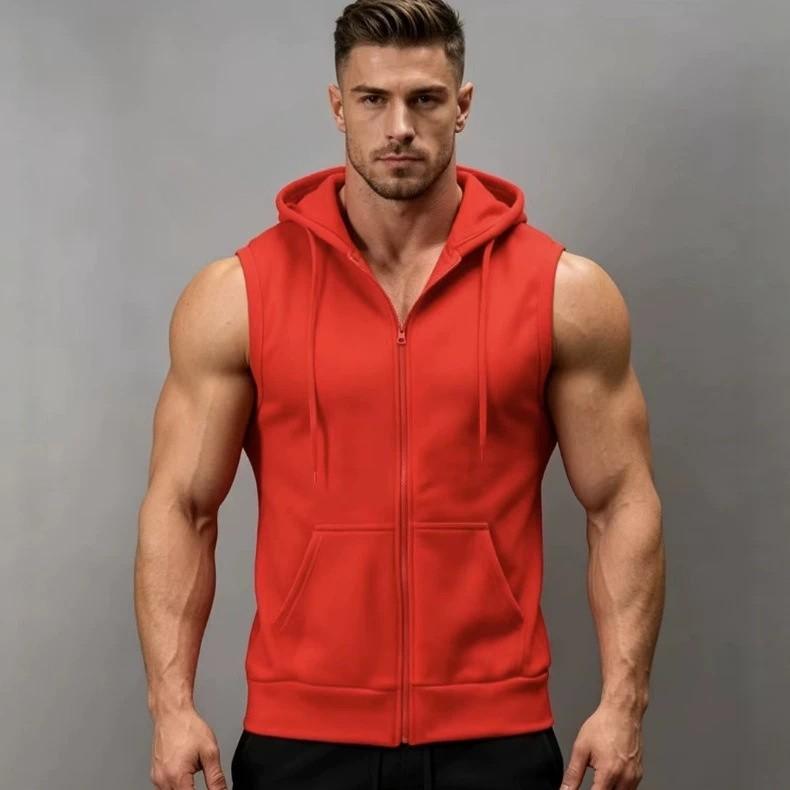 Mens Summer Casual Cotton Hoodie Vest With Sleeveless Design For Lounge And Sports Use