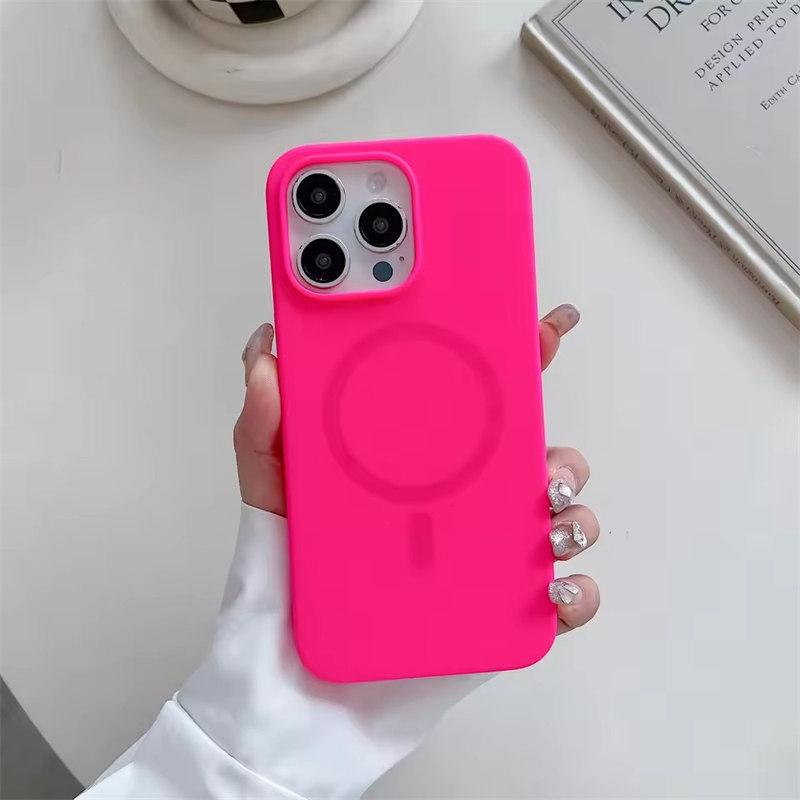 Роскошный яркий флуоресцентный жидкий силиконовый магнитный чехол Magsafe для iPhone 16 15 14 13 12 Pro Max Plus с функцией беспроводной зарядки