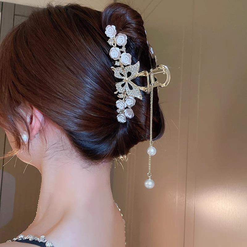 Легкая роскошная заколка для волос со стразами в виде колокольчика орхидеи, кисточки, заколка-когтя для волос в виде акулы, аксессуары для волос