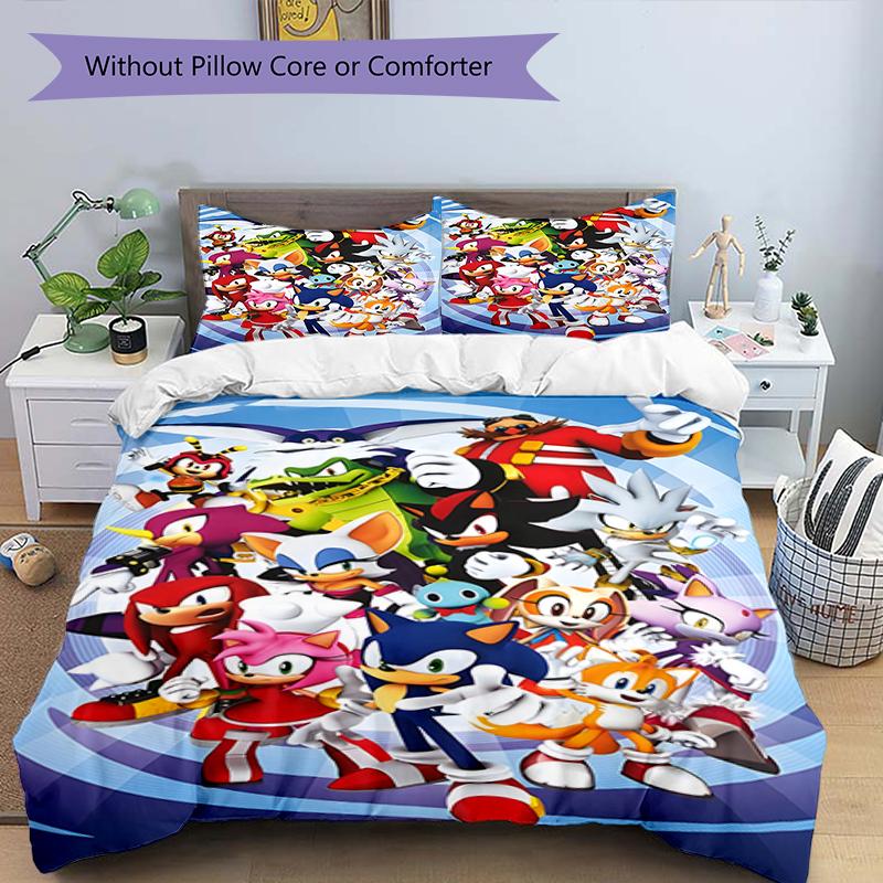 3pcs Sonic5 Design Cover Set - HD Printed Bedding with 1 Cover and 2 Pillowcases - Perfect for Home and Dorm Decor