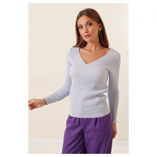 AQE FASHION V-образным вырезом тонкий вязаный свитер с подробным описанием, женский модный осенне-зимний свитер