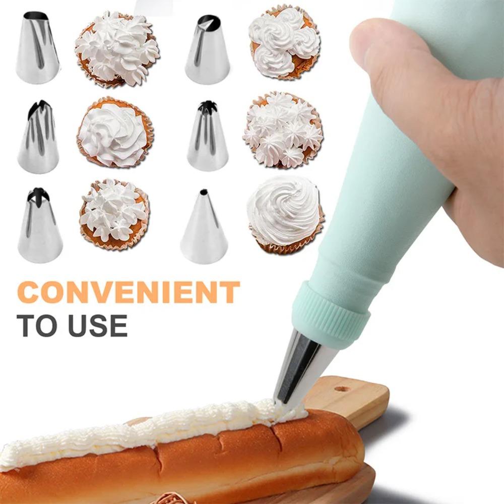 15PCS Stainless Steel Decorative Nozzle Set Plastic Scraper Flower Bag Cream Spatula Reusable Household Kitchen Baking Tools