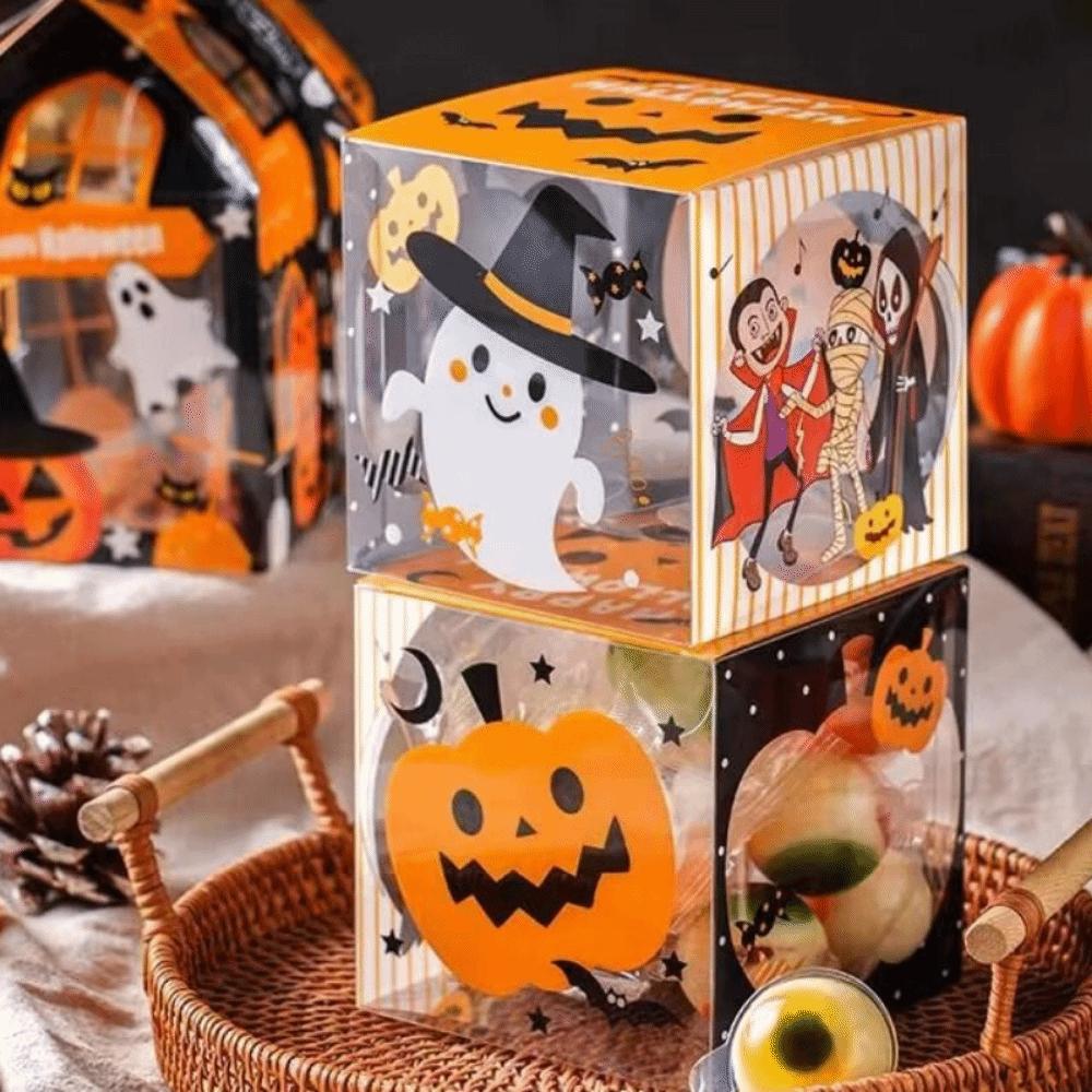 10Pcs Trick or Treat Snack Packaging Box Cartoon Ghost House Cookie Box Halloween Decoration