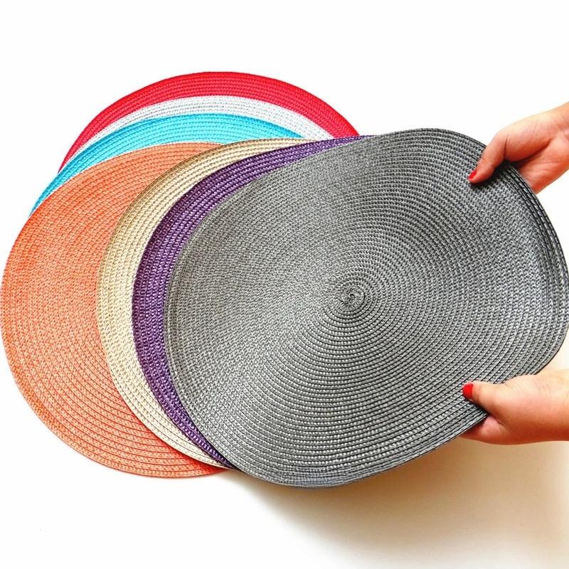 Round Placemats Set  Braided Circle Place Mat Washable Table Mats for Kitchen Dining Table Mixed Color Non-Slip Place mats