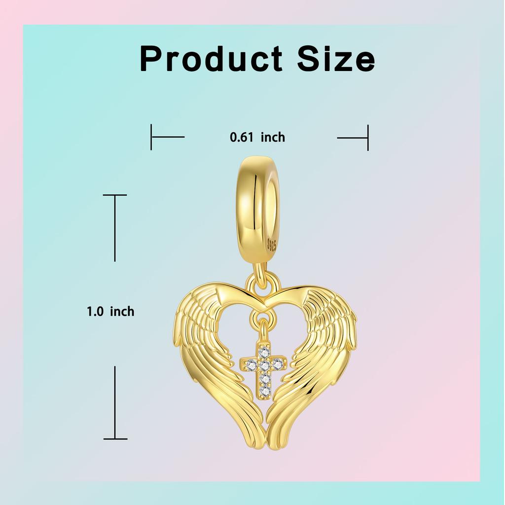 Charms Bead Copper Golden Wing Cross Dangle Pendant Fit Bangle Bracelet Necklace Diy Jewelry
