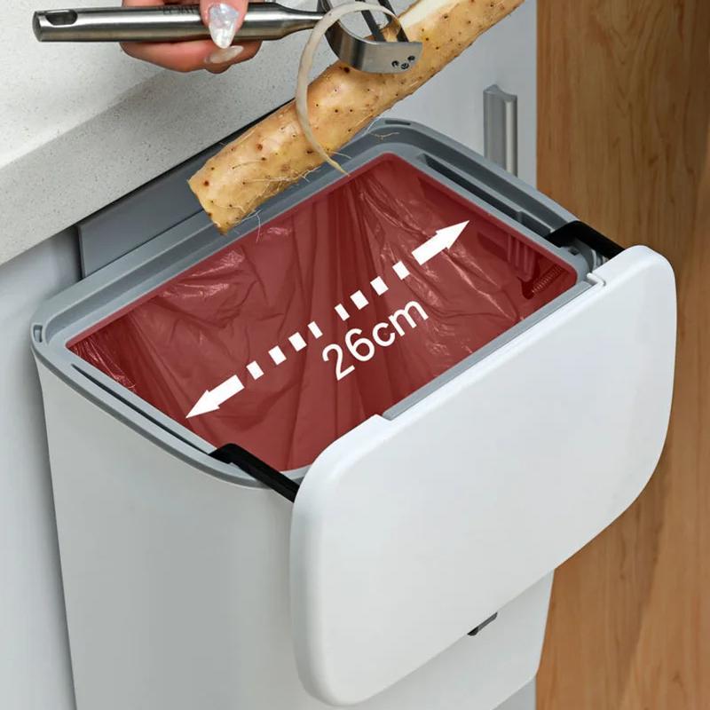 Wall Mounted Kitchen Waste Bucket Non Perforated With Cover Waste Storage Bin Kitchen Bathroom Large Capacity Garbage Bin