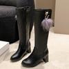 Черные высокие сапоги на каблуке, женские, новые, на толстом каблуке, на платформе, женские сапоги выше колена, зимняя теплая женская обувь, Botas Mujer