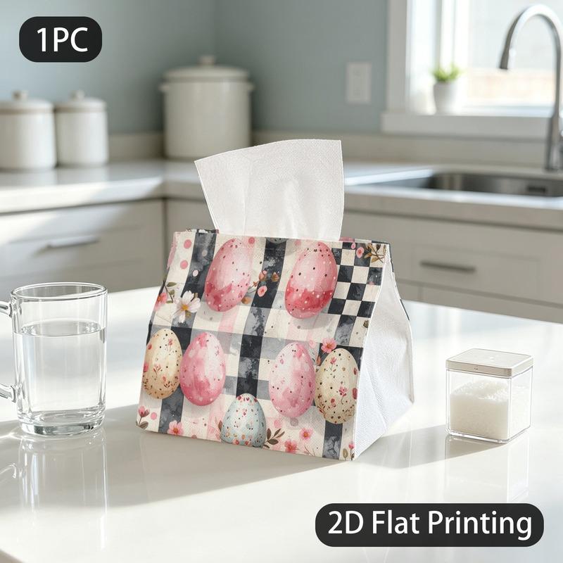 1pc Tissue Box, Watercolor Easter Eggs Flowers Cheerful Spring Pattern, 2D Flat Printing, Dust Blocking, Strong And Firm, Napkin Dispenser, for Bedroo