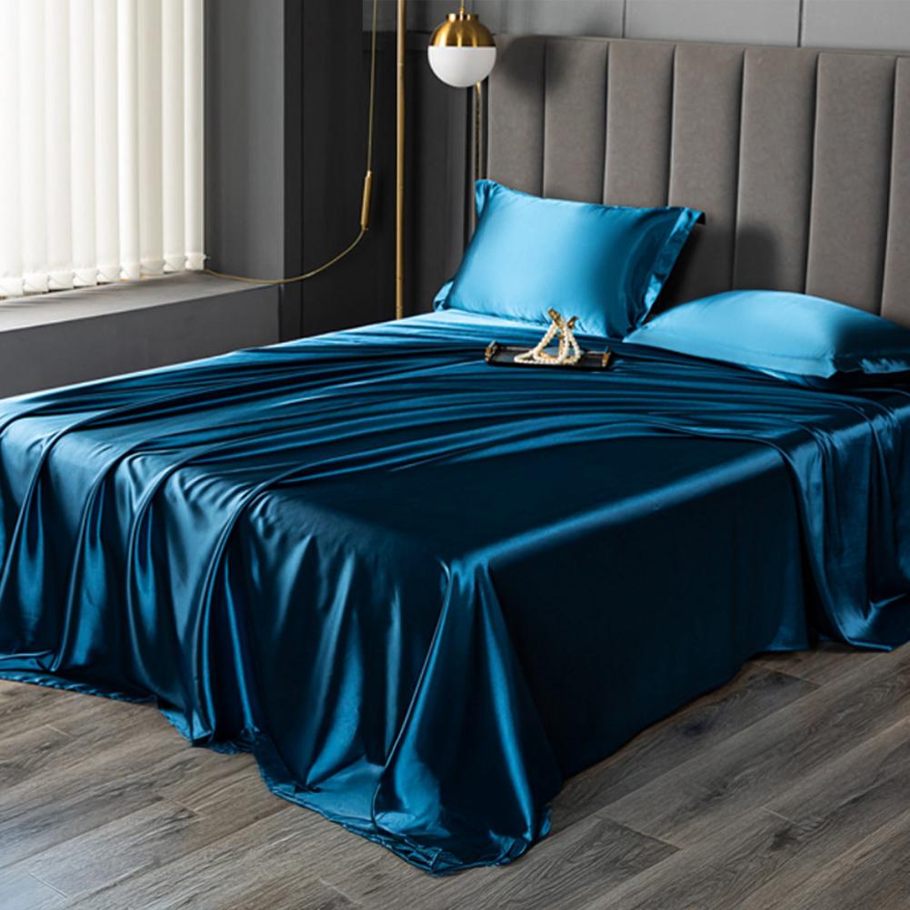 Glossy Satin Silk Bed Sheet With 2 Pillowcase Twin/Full/Queen/Top Sheets Solid Color Flat Bed Sheets Smooth Bed Sheet Sets