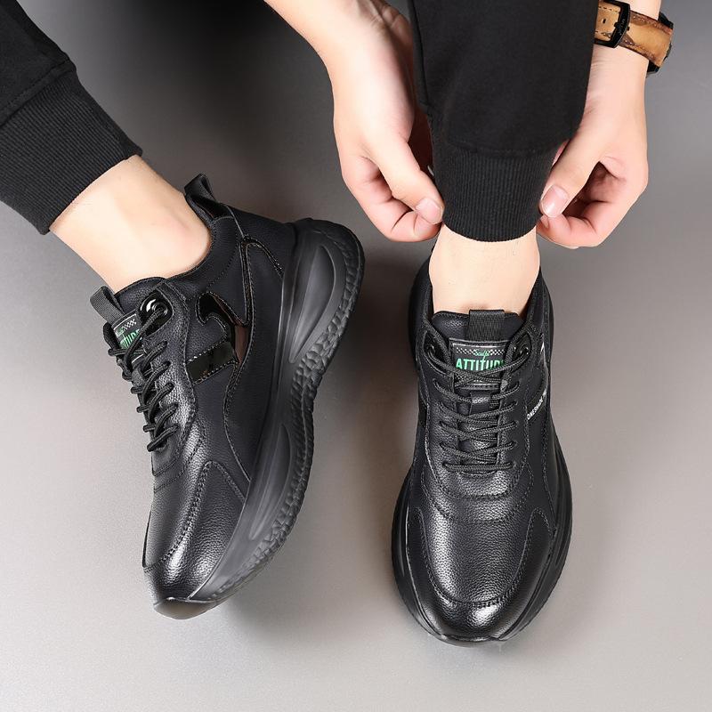 2025 autumn and winter new men's shoes young men's casual and light running sports shoes leather shoes men's 2025