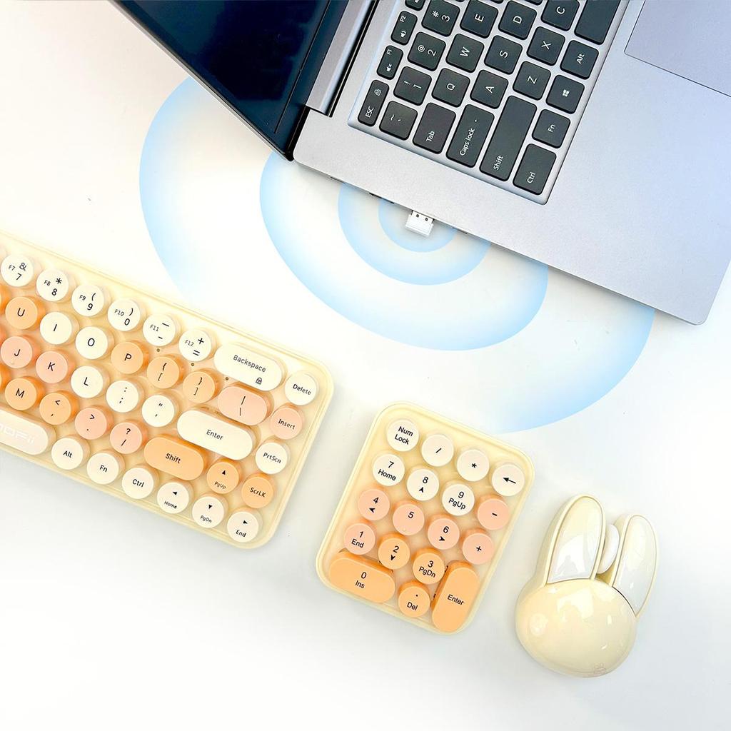 Mofii 3 In 1 Wireless Keyboard and Mouse 2.4G Keyboard and Mouse Kit Colorful Design Cute Retro Keyboard Kit With Keypad