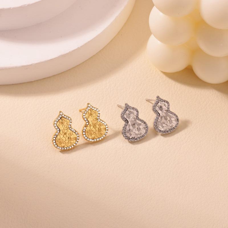 Fine Flash Gourd Retro High-end Zircon Gourd Stud Earrings Women's Light Luxury Fortune Temperament Ear Jewelry
