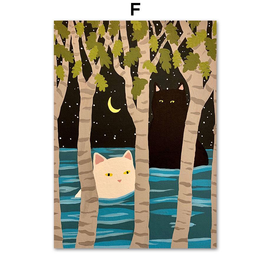 Vintage Abstract Black Cat Food Funny Wall Art Canvas Painting Posters And Prints Wall Pictures For Living Room Interior Decor