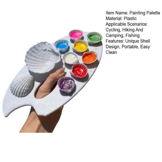 jijijing Ceramic Seashell Paint Palette, Portable Art Tray for Watercolor Acrylic, Creative Ocean Design Color Mixing Board Artist