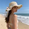 (One Size, Yellow) Women's Straw Sun Hat Breathable Stylish Decorative Tulip Lace Band Wide Brim Beach Hat