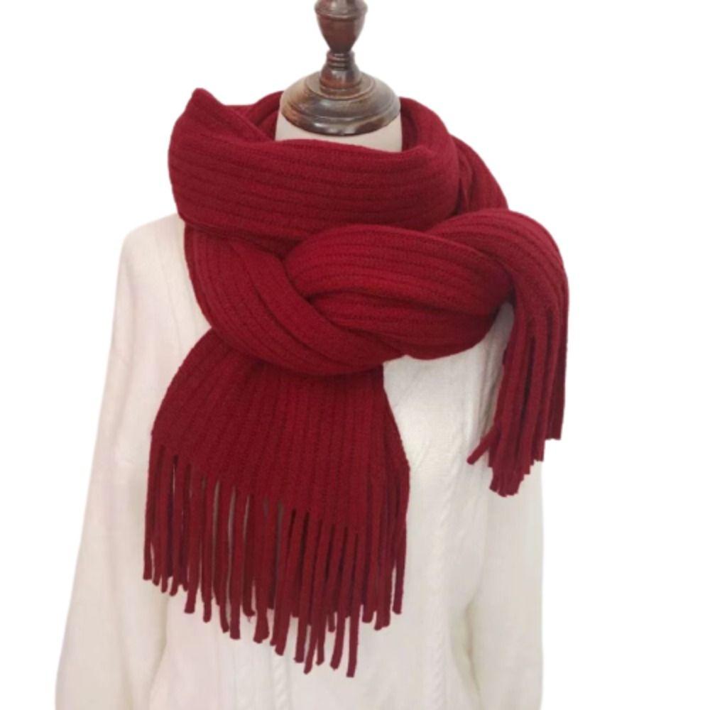Long Tassel Solid Color Scarves Soft Knitted Scarf New Winter Cashmere Scarf  Women