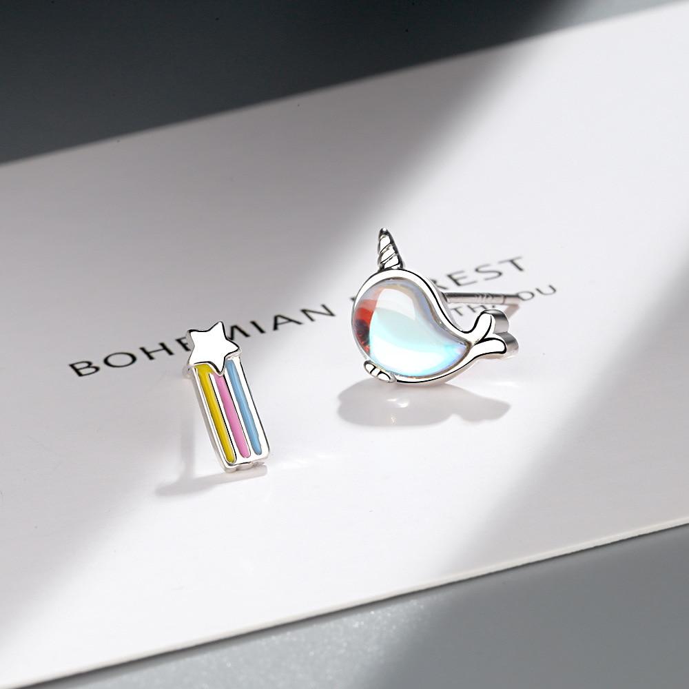 Simple 925 Sterling Silver Asymmetric Rainbow Unicorn Stud Earrings For Women Party Wedding Jewelry Female Pendientes Eh1395