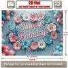 2D Happy Birthday Photography Backdrop, Light Blue Background with Pink Flowers and Butterflies