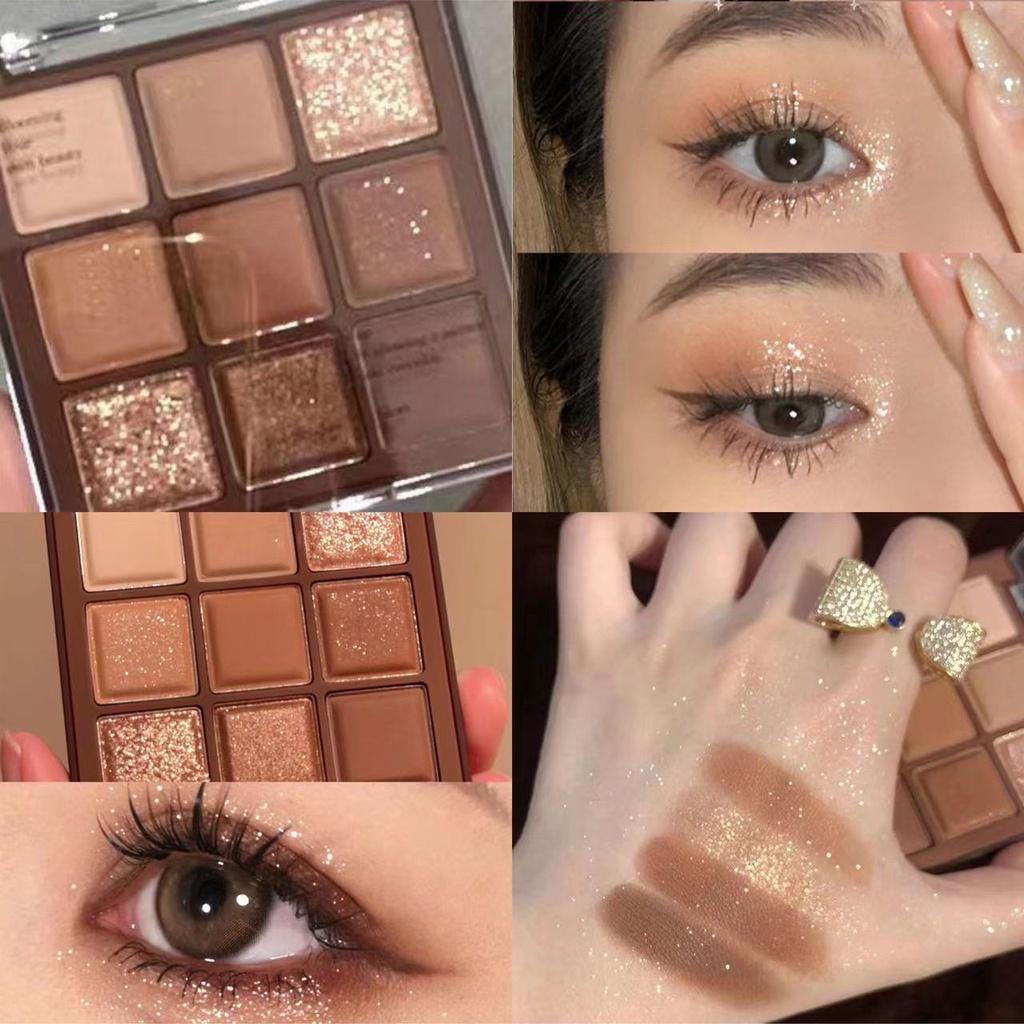 Chocolate Nine Color Eyeshadow Tray Earth Pearlescent Matte Non-smudgy Lasting Waterproof Contouring Eyeshadow Tray Student Makeup Cosmetics
