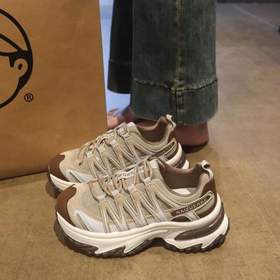 Женские кроссовки на кожаной платформе с сеткой, обувь 2025, осенняя новинка, повседневная обувь, для активного отдыха, альпинизма, бега, папины кроссовки