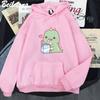 Dinosaur Oversized Cartoon Women Sweatshirt Hoodie Cute Print Kawaii Clothes for Girl Pullover Casual Funny Women Harajuku Wram