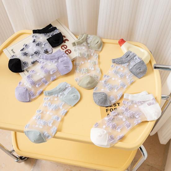 1 Pair Invisible Socks All Match Elastic Breathable Short Weaving Sole Cool Polyester Transparent Design Women Socks Shoes Accessories