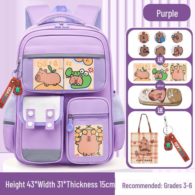 Рюкзак большой вместимости с капибарой для 1-6 классов - Милый и грязеотталкивающий дизайн для мальчиков и девочек