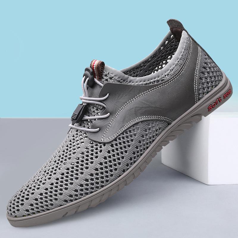 Летняя мужская сетчатая обувь для отдыха, дышащая мужская повседневная обувь, удобная обувь для отдыха и прогулок, сшитая вручную мужская обувь на шнуровке без каблуков Lazy Shoes