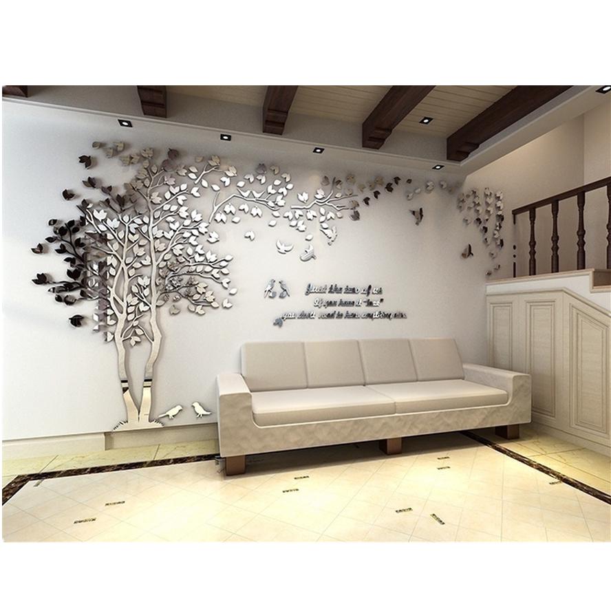 Зеркало Гостиная Наклейки на стену Дерево Стерео ТВ Диван Фон Кристалл Наклейки на стену