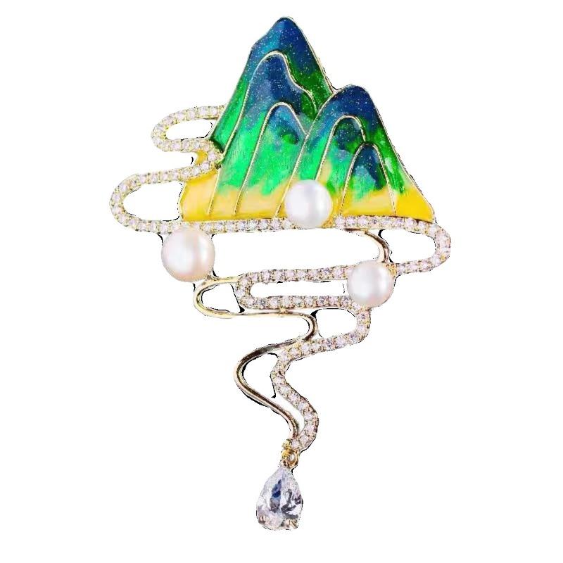 Chinese Style Landscape World Pearl Artistic Brooch Grand Design Corsage Accessory