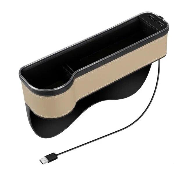 Car Crevice Storage Box with 2 USB Charger Colorful LED Seat Gap Slit Pocket Seat Organizer Card Phone Bottle Cups Holder