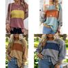 Polyester Striped Casual Long Sleeve T Shirt For Women With Color Block Design For Spring