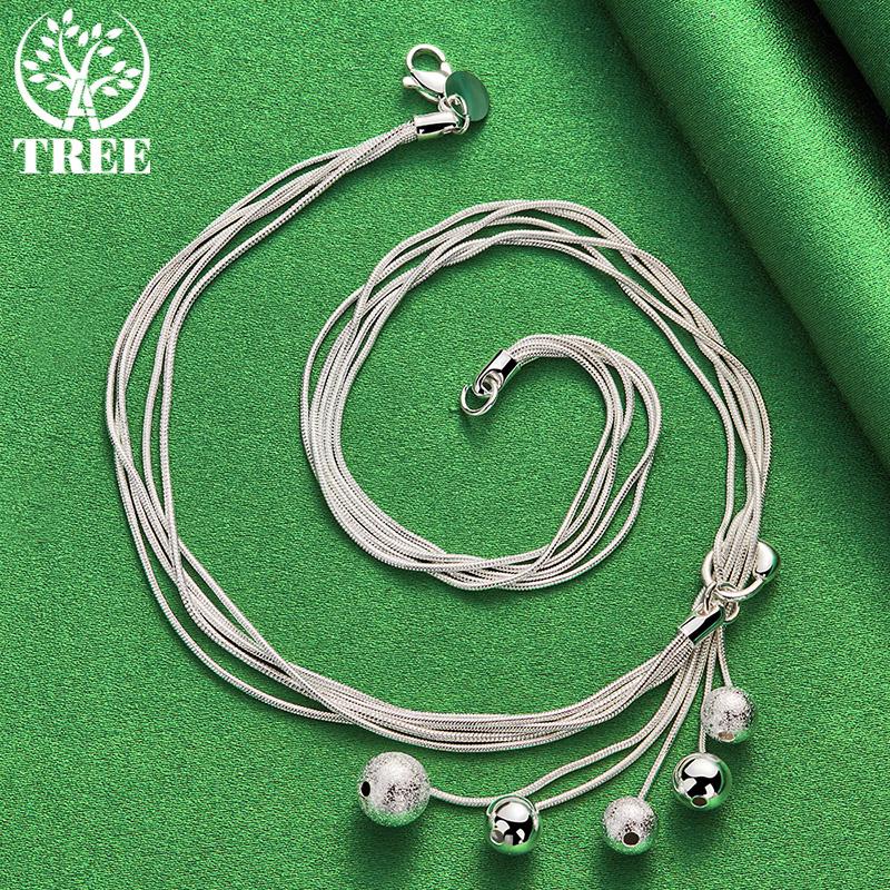 High Quality Fashion Jewelry 925 Sterling Silver Smooth Frosted Bead Necklace Women Charm Wedding Birthday Party Gift Accessorie