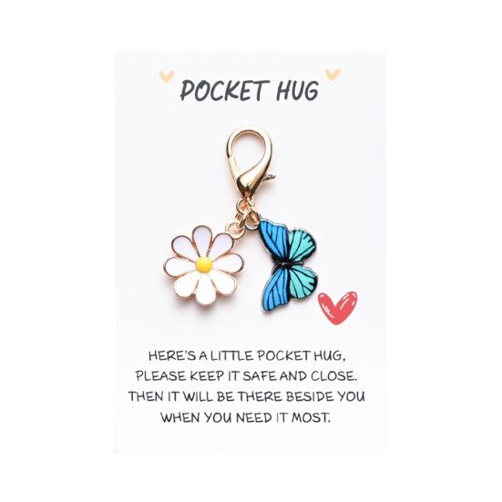 Цветок Удачи Карманное Объятие Брелок Вдохновляющий Бабочка/Пчела/Божья Коровка Цветок Брелок Шарм с Карточкой Подарки для Женщин Подруг Коллег