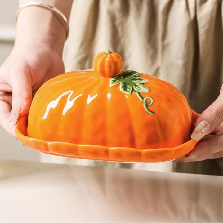 Covered Butter Container Pumpkin Table Tray, Lidded Table Piece for Home Cooks, Hosts, Fall Dining Table And Small Servings Daily Use