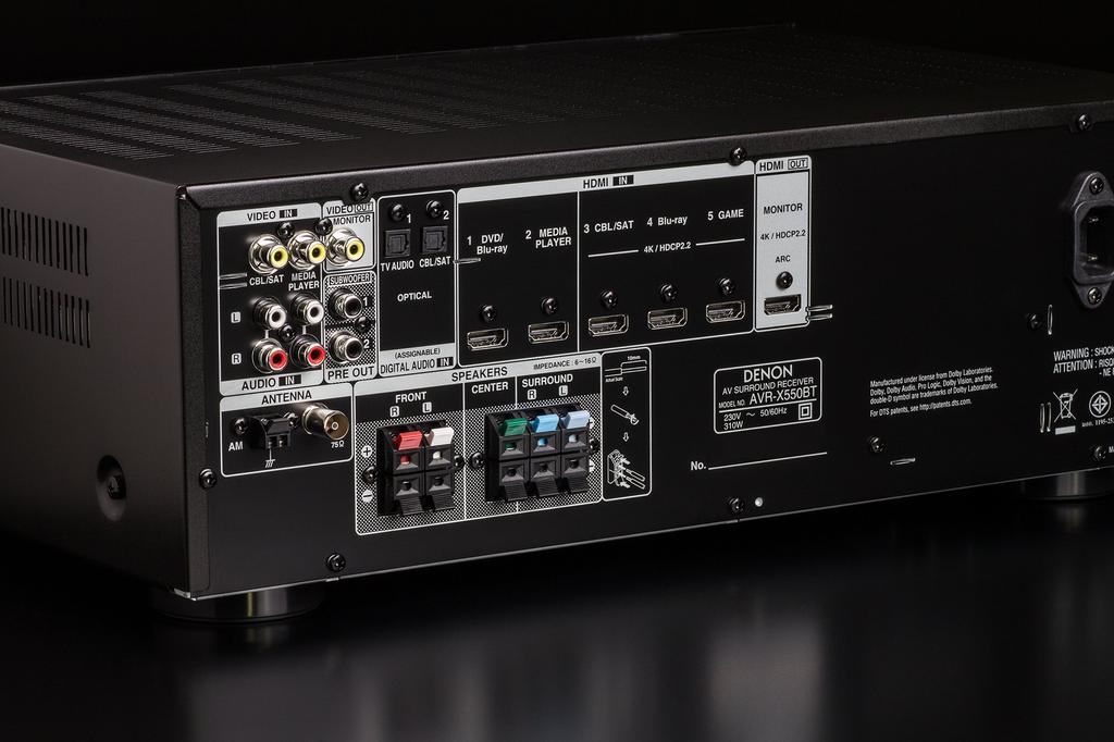 AV-ресивер Denon начального класса совместимый с Dolby Audio, черный AVR-X550BT 5.2ch TrueHD/DTSHD/Master AVR-X550BT-K