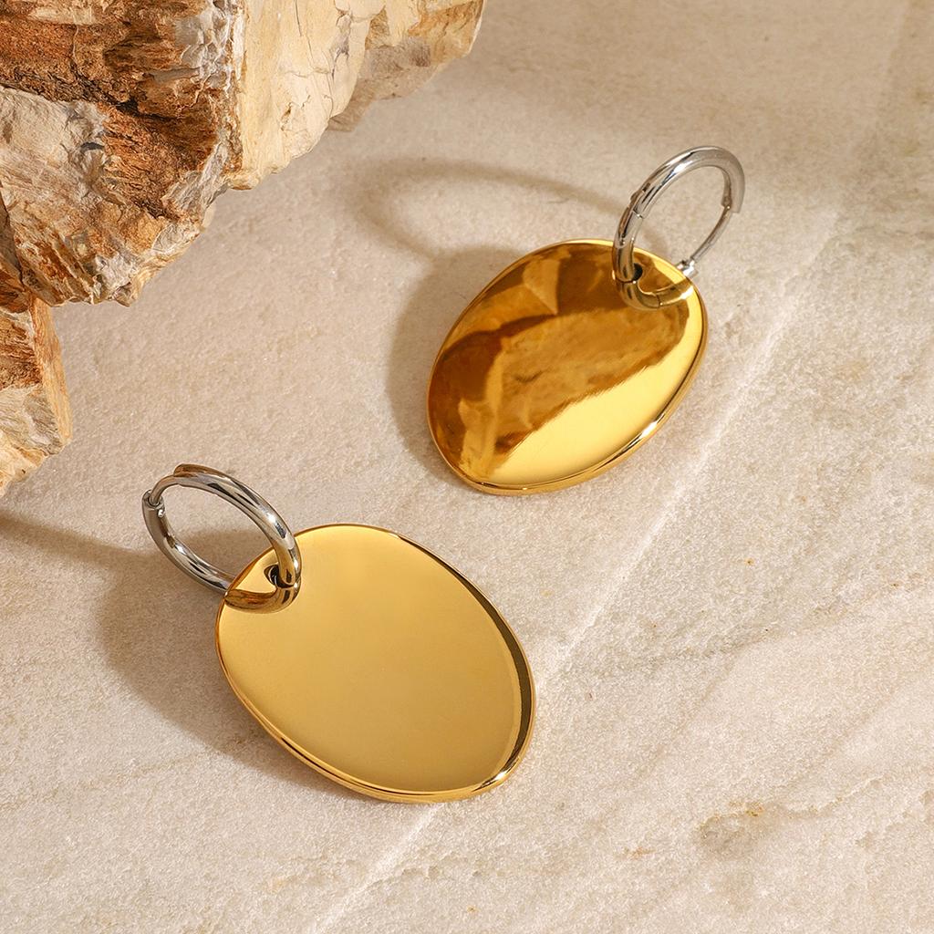 Youthway Charm Fashion Stainless Steel Gold& Color Oval Pendant Earrings For Women Waterproof Anti Allergic Jewelry