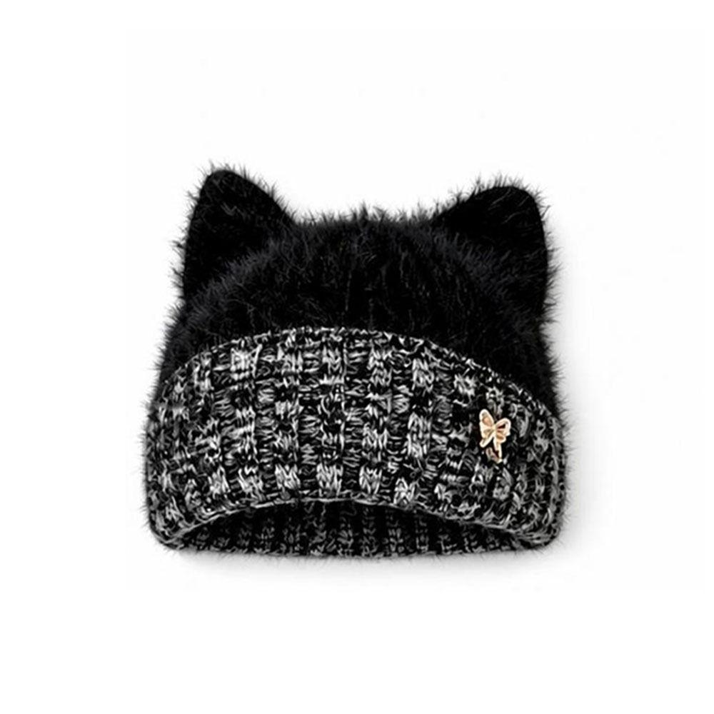 Cat Ear Shape Knit Beanie Folded Cuff Knitted Cat Hat New Cat Ear Beanie Daily Wear