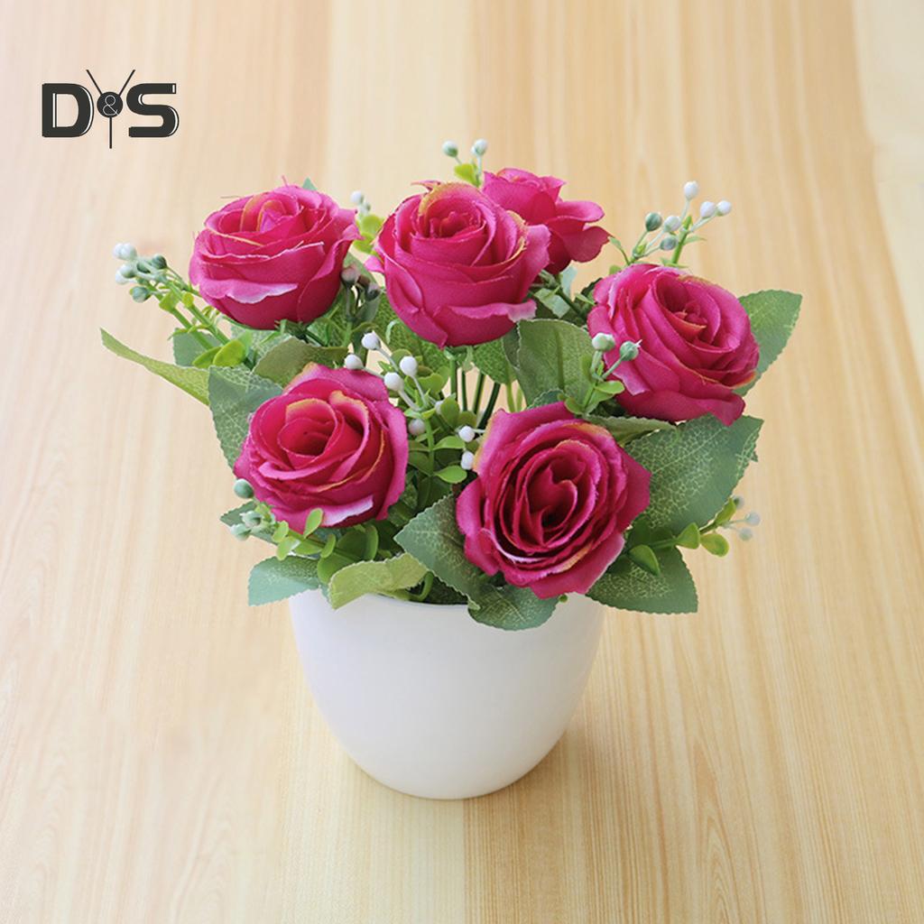 Цветущий букет, искусственный бонсай, искусственный цветок розы, горшок для домашнего сада, вечерние украшения стола
