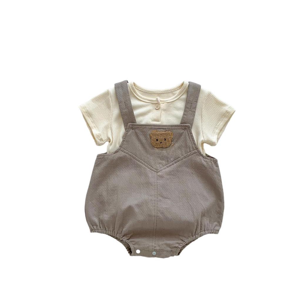 2024 New Baby Bear Romper Suit: Stylish Solid Color Short-Sleeve T-Shirt Overalls for Boys and Girls