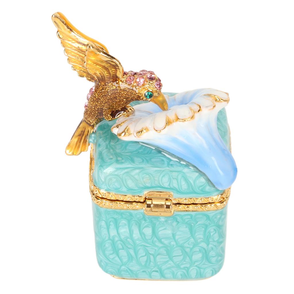 Bird Figurine Jewelry Box Hand Painted Decorative Metal Mini Hinged Jewelry Holder for Rings Earrings Necklaces Blue